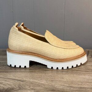 M. Gemi Raffia Lug Sole Loafers Woven Fabric Chunky Rubber Sole Sz 38 US 7.5